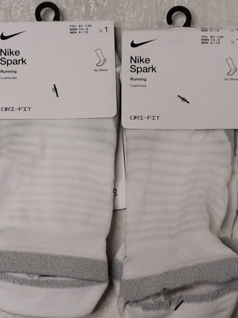 Nike Spark No-Show Running Socks White with Gray Trim 6-7.5